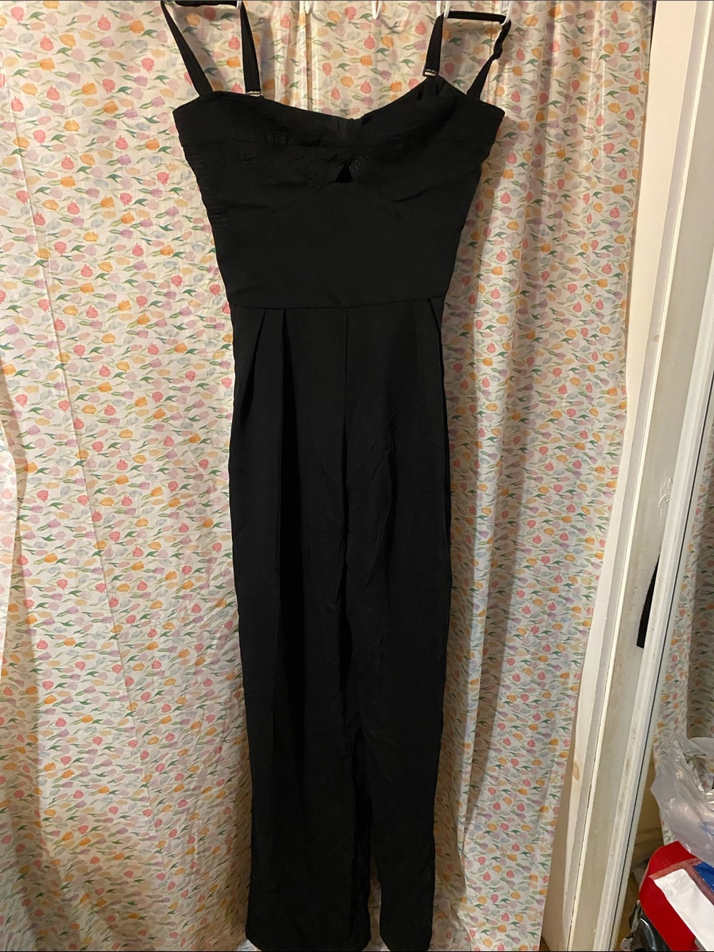 Johanna Ortiz Black Jumpsuit with removable straps.